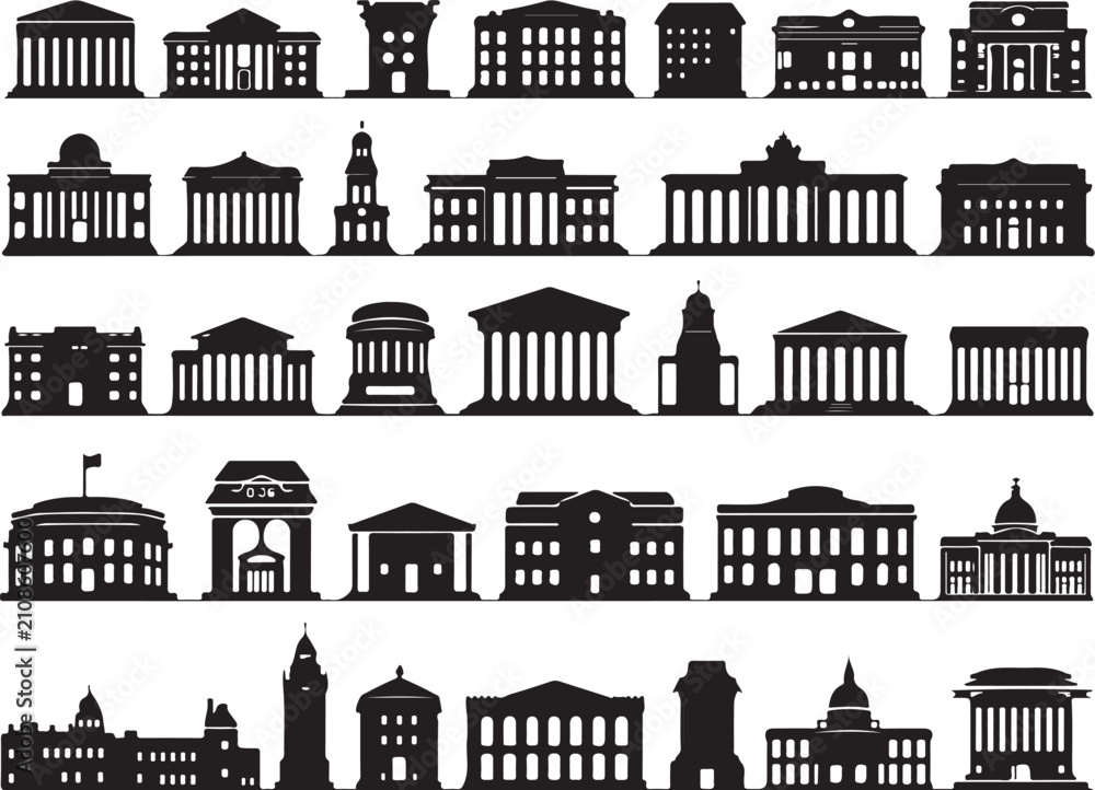 Fototapeta premium Black and white of diverse house silhouettes rooftops