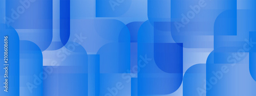 Blue geometric abstract background overlapping layers on bright space with cut shape effect. Modern graphic design element rounded style concept for web banner, flyer, card or brochure cover.