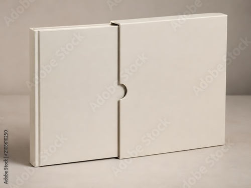 Blank book in slipcase mock up, white hardcover book and box.