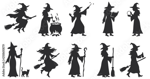 Canvastavla Witch silhouettes set isolated on white background