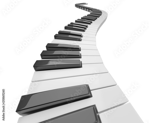 Winding path shaped like a piano isolated on white background. 3D illustration.
