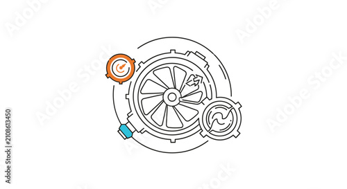 Mechanical ventilation fan or turbine system icon represents cooling technology, air circulation, and industrial power.