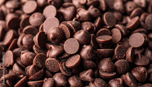 Close-up Background of Delicious Semi-Sweet Dark Chocolate Chips