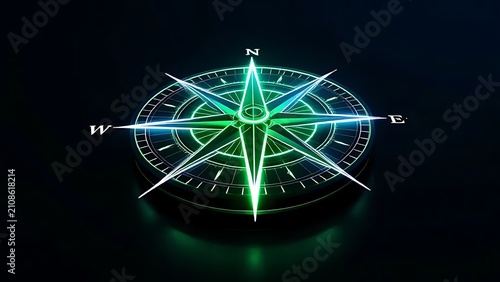Obraz na płótnie Compass navigation tool glowing neon digital light graphic