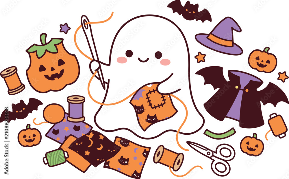 Fototapeta premium Cute ghost sewing halloween costume