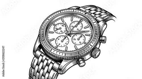 Konstfotografi Luxury chronograph wristwatch vintage engraving illustration.