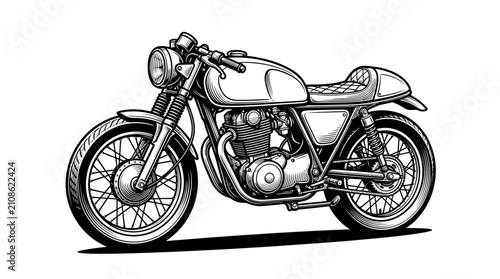 Фотография Retro cafe racer motorcycle hand drawn graphic