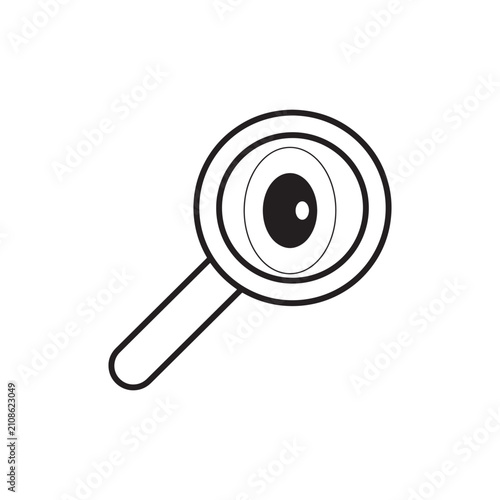 Minimalist magnifying glass icon with central eye symbol 