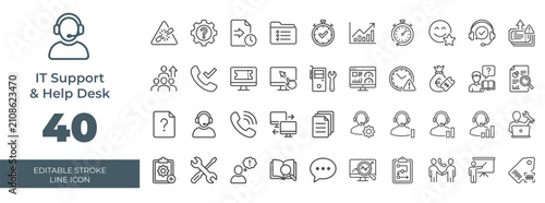Bild auf Leinwand IT Support and Help Desk Line Icon Set Vector