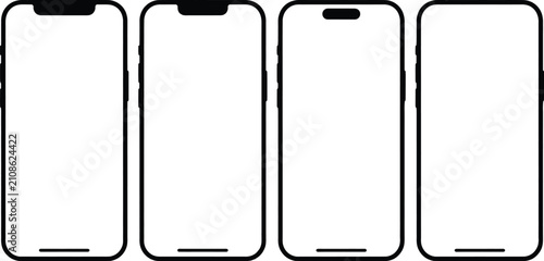 Obraz na płótnie Set of four smartphone blank screen mockup wireframes with different camera notc