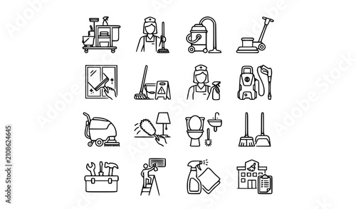 Photos Professional cleaning service thin line icon set editable stroke janitorial main