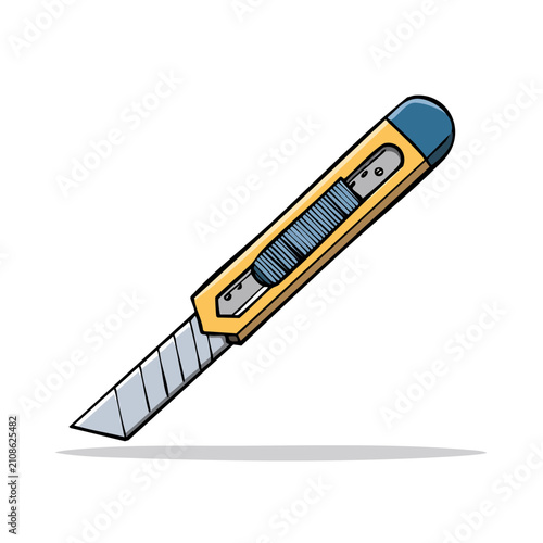 Craft Utility Knife with Retractable Blade and Blue Handle, Hand-Drawn Style