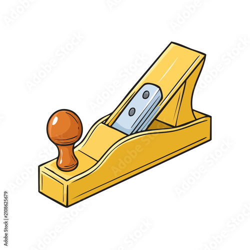 Classic wooden hand plane tool for woodworking and carpentry with a smooth wooden handle.