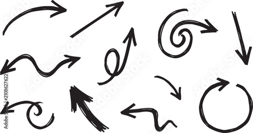 Black ink handwritten arrows on white background