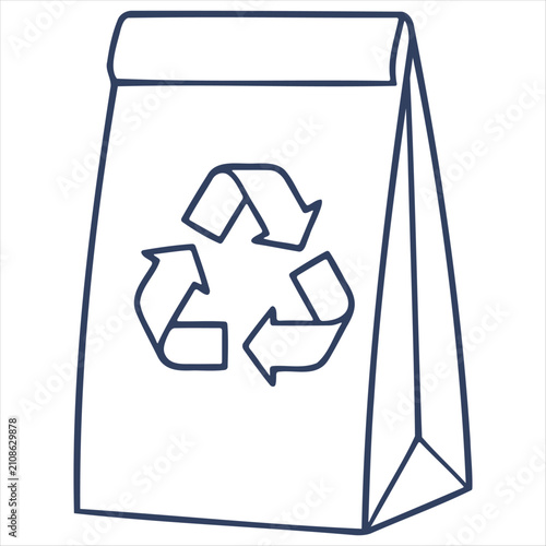 Recycling Paper Bag Icon with Eco Friendly Packaging Symbol for Sustainable Shopping and Green Waste Management Vector Design