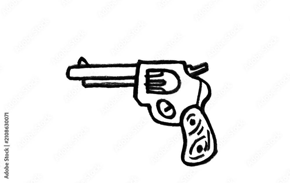 Fototapeta premium Revolver Pistol Doodle Vector — Hand Drawn Classic Gun Line Art Illustration