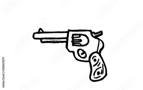 Foto Revolver Pistol Doodle Vector — Hand Drawn Classic Gun Line Art Illustration