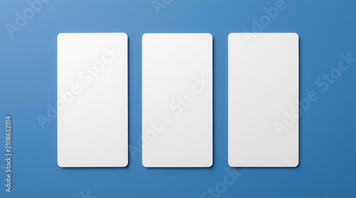 Three blank white playing cards arranged in a row on a vibrant blue background with rounded corners