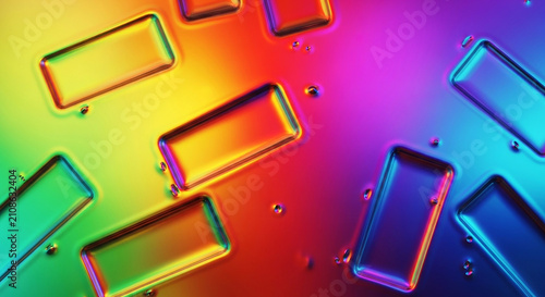 Abstract Rainbow Liquid Gradient with Rectangular Shapes and Droplets