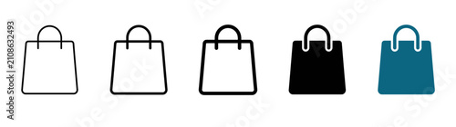 фотографія Shopping bag icons: outline, solid black, and teal for online shopping, retail, and e-commerce concepts