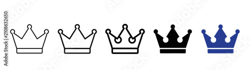 Foto Crown Icons Set: Outline, Filled, and Blue Royal Symbols on White Background