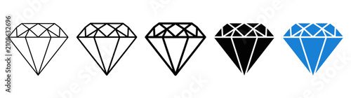 Foto Collection of Diamond Icons: Line Art, Silhouette, and Blue Gemstone Styles