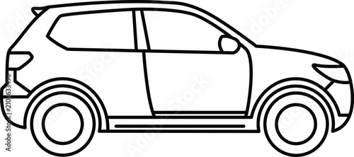 Simple Black Outline Drawing of a Modern SUV Car Side View