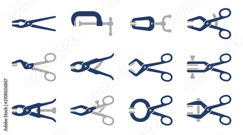Bild auf Leinwand Medical forceps and surgical clamping tools set.
