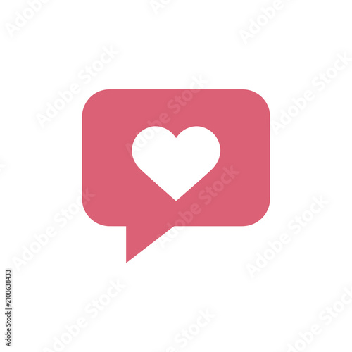 Pink Speech Bubble with White Heart Vector Icon