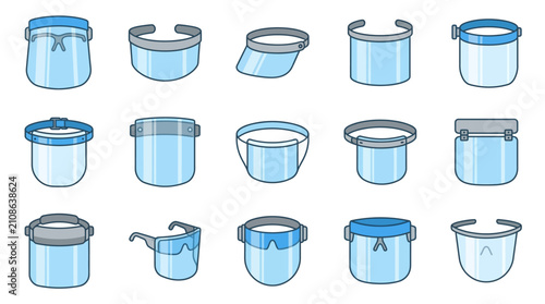 Various protective medical face shield visor icons.