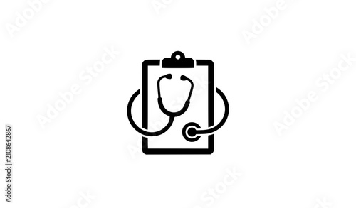 Medical healthcare logo stethoscope and clipboard icon for clinic or hospital