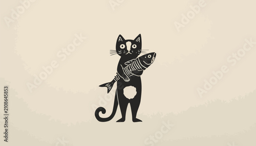 Cute Wolf and Cat Vector Illustration with Playful Cartoon Animal Characters and Silhouette Design for Pet and Wildlife Art