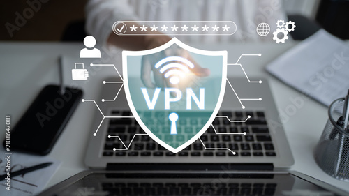 Konstfotografi Secure VPN Connection Symbol Overlaying Laptop for Digital Privacy and Online Security in Modern Workspace Environment Haptic