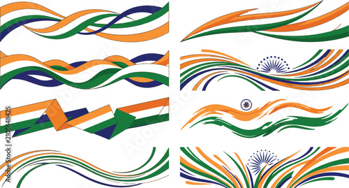 Bild auf Leinwand Indian Flag Tricolor Waving Wave Banners Set