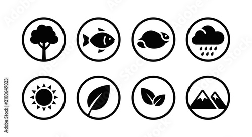 Nature and environmental conservation icon set.