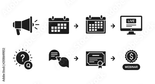Online education and webinar workflow icons.