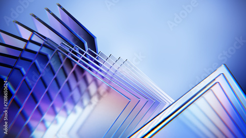 Quadro su tela Sharp layered glass panels with sleek premium reflections.