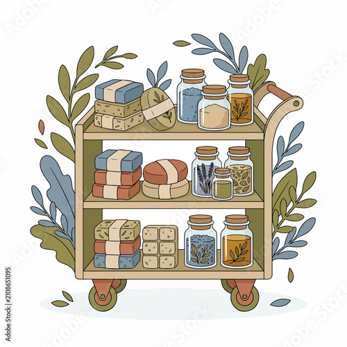 Colorful collection of preserved herbs and spices in wooden drawers.