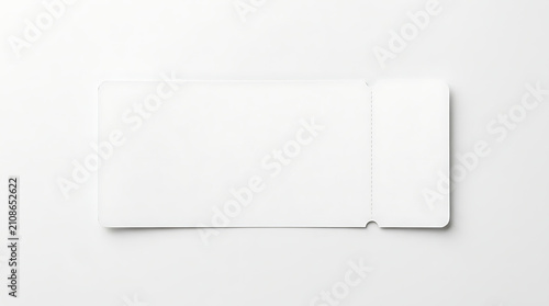 Blank White Paper Ticket or Voucher on a Clean White Background with Copy Space