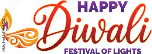 Happy Diwali Typography Logo, Festival of Lights Greeting Vector Design
