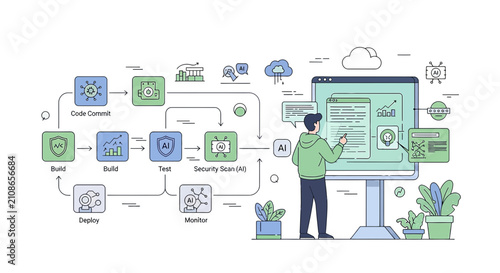 DevOps Pipeline Concept, Software Development Workflow, Coded Process Diagram