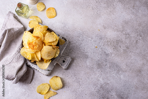 Konstfotografi Crispy fresh potato chips, junk food