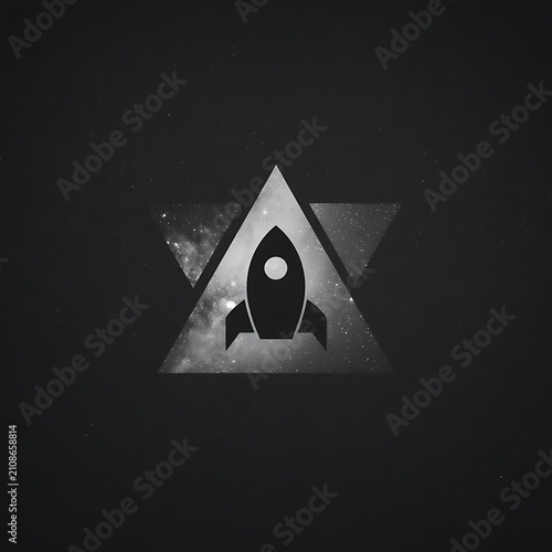 Modern Geometric Space Logo Concept with Rocket Silhouette and Galaxy Texture