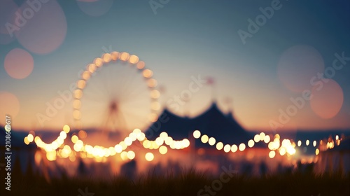 Circus tent and Ferris wheel at evening, festival and family entertainment