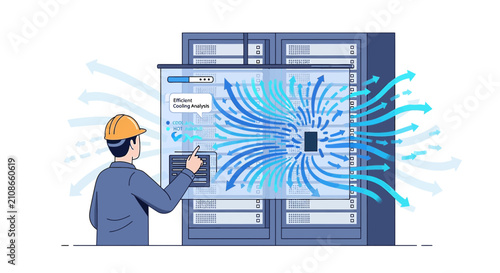 Data Center Cooling System Optimization: Technician Supervising Airflow