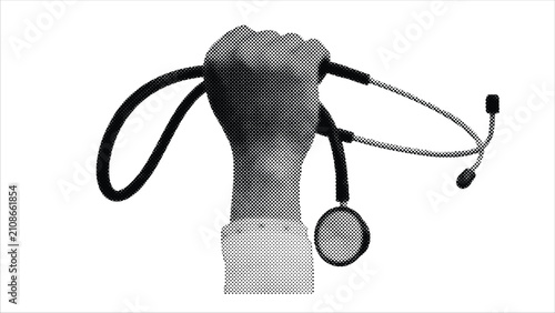 Bild auf Leinwand Doctor Hand Holding Stethoscope Medical Halftone Silhouette Vector Illustration