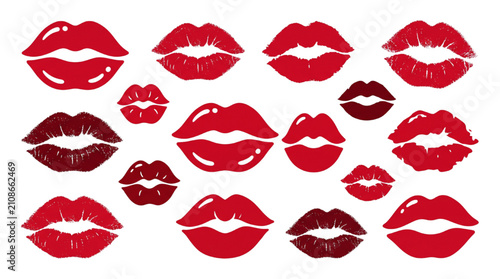 Photos Artistic array of expressive lips in various shades of red, embodying desire and