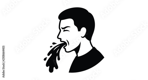 Foto Man vomiting black and white silhouette sick