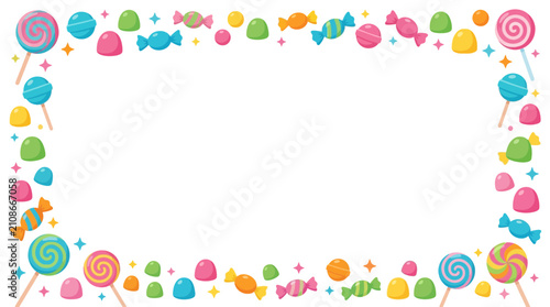 Foto Colorful Candy Border with Lollipops and Candies