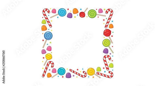 Cuadro en lienzo Colorful Candy Frame with Lollipops and Gumdrops